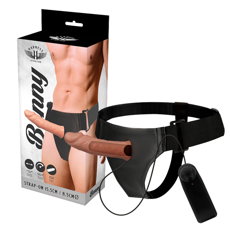 HARNESS ATTRACTION - BENNY HOLLOW STRAP-ON VIBRATOR - 15 X 4.5 CM